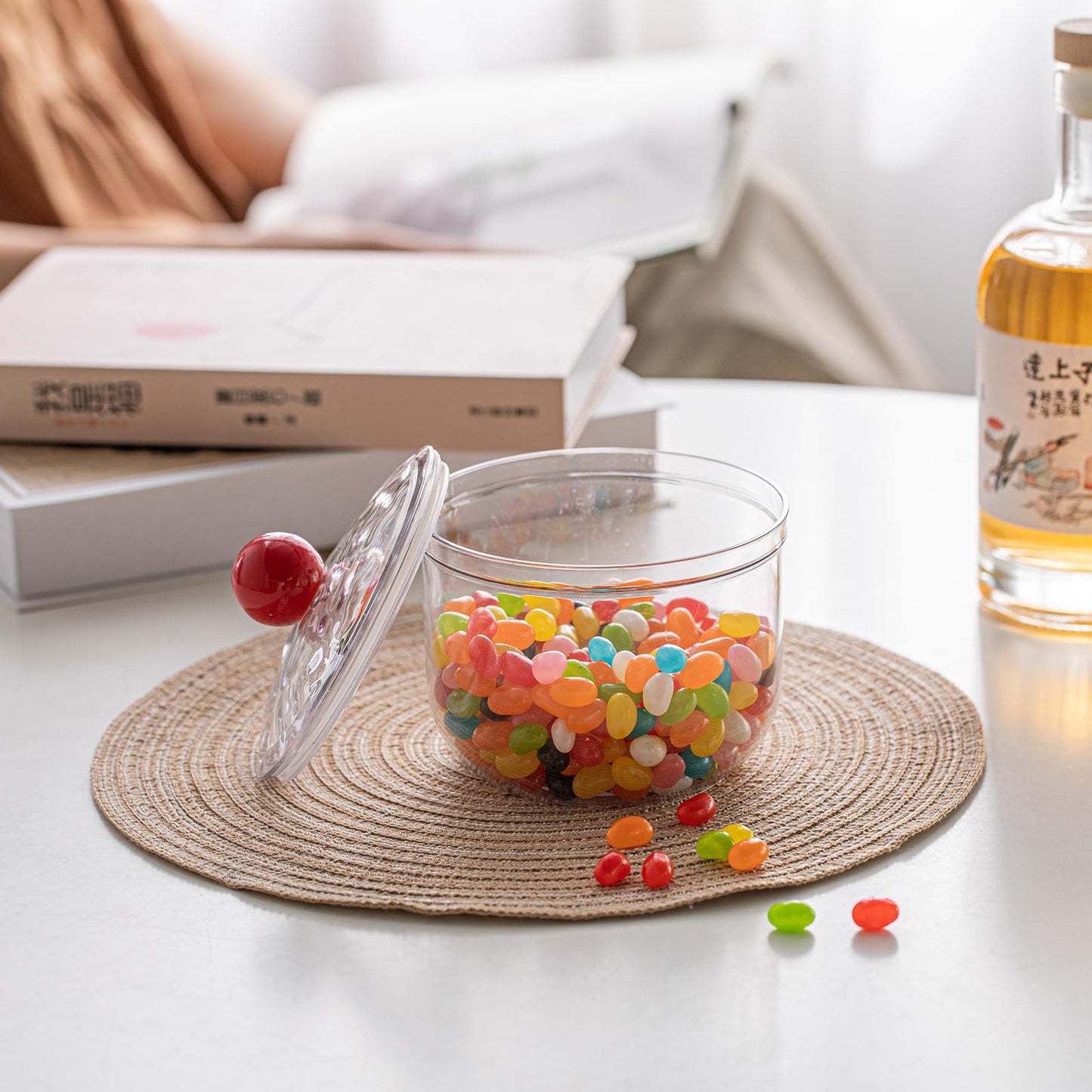 KEKEHOME 30oz Clear Candy Jar with Lid for Office Desk, Plastic Cookie Storage Jar for Kitchen Counter, 900ml