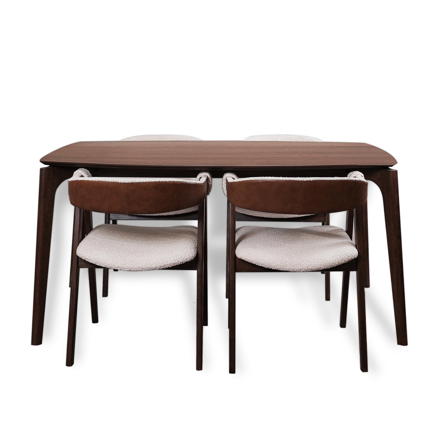 CONSDAN Dining Table Set for 4-6, Includes 1 Table & 4 Chairs, Walnut Veneer Top, Solid Wood Frame, Natural Wood Grain, Easy Assembly, Modern Design
