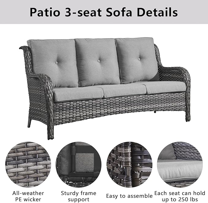 Belord Wicker Patio Furniture Sets - 13 Piece Outdoor Rattan Furniture Conversation Sets with 4 Swivel Rocker Chairs, 2 Rattan Sofas, Wicker Ottomans and Coffee Table, Mixed Grey/Grey