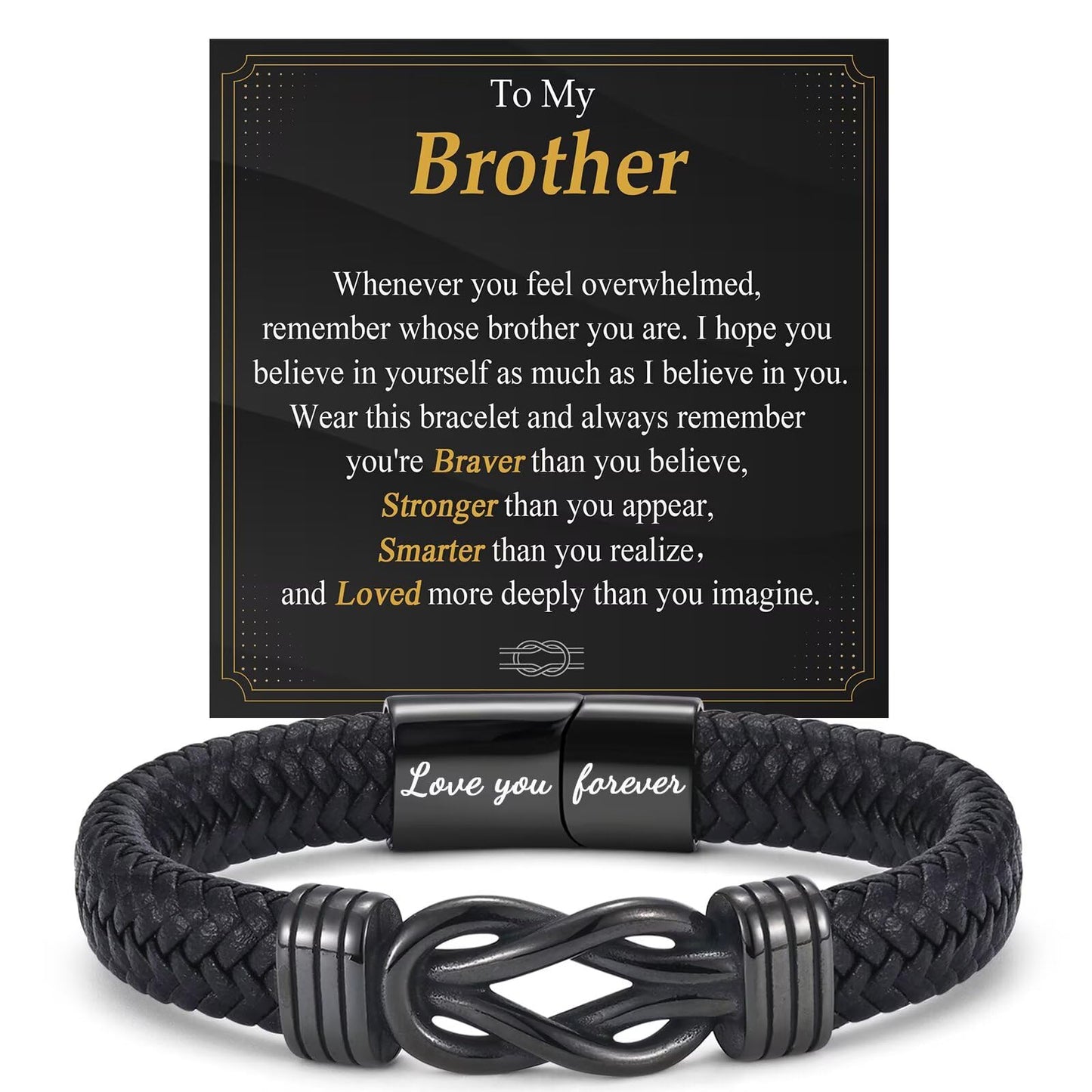 OAVOOK Gifts for Brother from Sister Infinity Leather Knot Bracelets for Teen Boys Braided Cuff Jewelry for Birthday, Christmas, Back to School