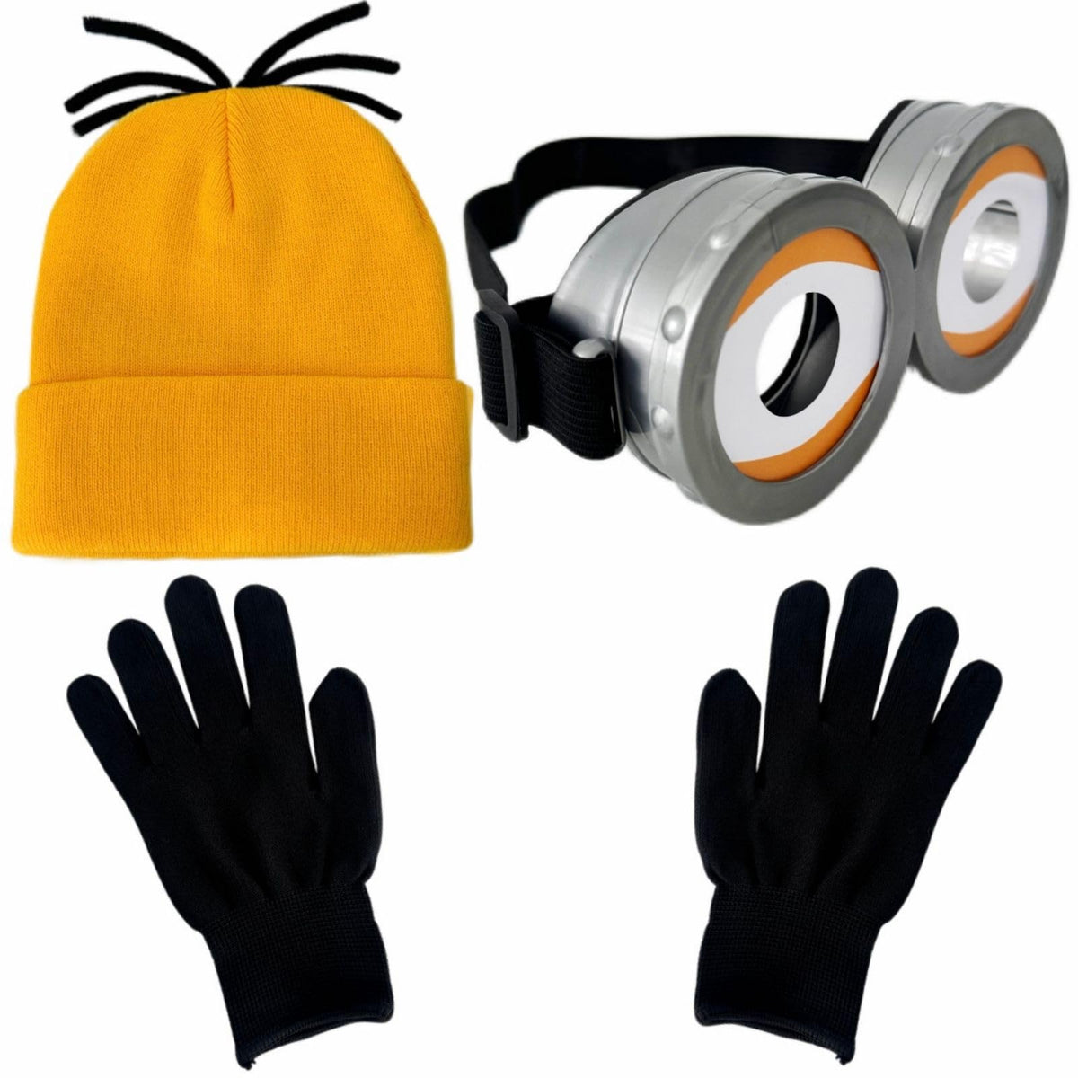 Gushijieju 3Pcs Halloween Costumes Accessories for Men Women Adult Cosplay, Goggles Glasses Yellow Hat Black Gloves