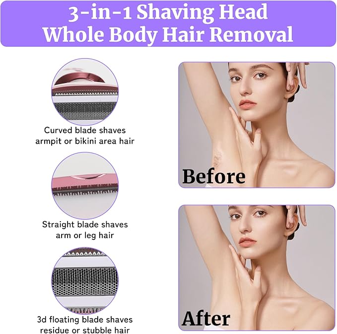 Electric Razor for Women Men,4 in 1 Painless Ladies Wet & Dry Body Razors and Facial Hair Remover,Rechargeable Led Display Hair Removal Kit for Nose Face Body Leg Bikini Arm Hair