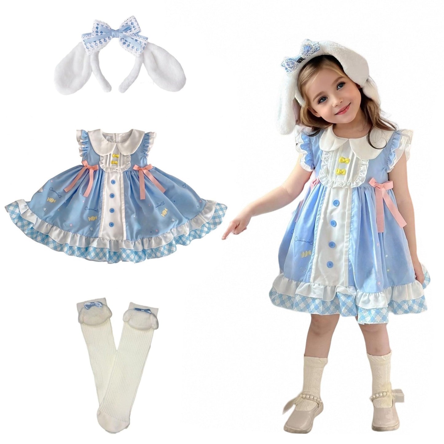 noxozoqm Girls Lolita Blue Dress Costume Princess Birthday Party Play Wear Halloween Cosplay Outfits 110