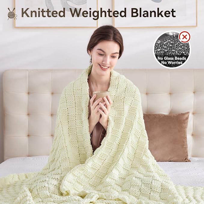 Knitted Weighted Blanket for Adult, No Beads Heavy Blanket 70” x 90'' 20lbs, Breathable Chunky Knit Blanket, Cooling Weighted Blanket for Hot Sleepers, Christmas Home Decor (Cream White)
