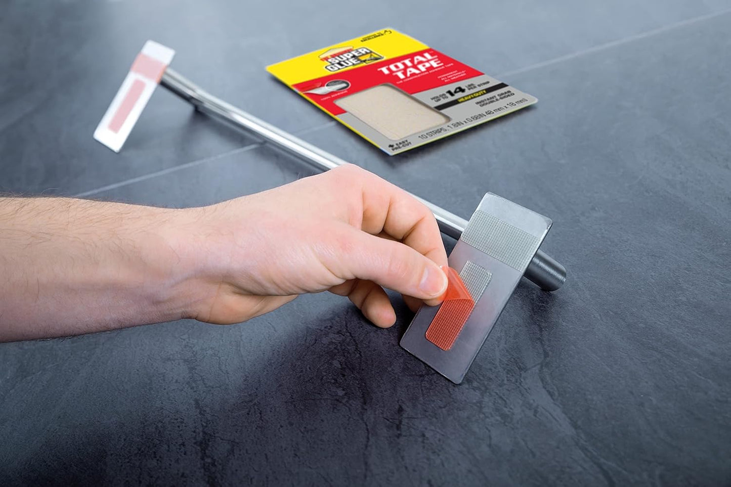Super Glue, Total Tape Precut Strips, 10 Strips, Strong Indoor & Outdoor Construction Adhesive, Holds 14 lbs. per Strip, Permanent Bonding, All-Weather, Mesh Reinforced, Easy-to-Use Double-Sided Tape