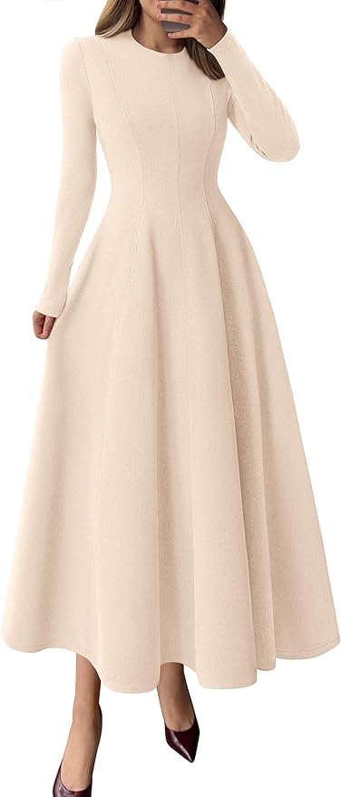 PRETTYGARDEN Cocktail Dresses for Women 2026 Elegant Classy Fall Long Sleeve Midi A Line Flowy Modest Winter Party Dress