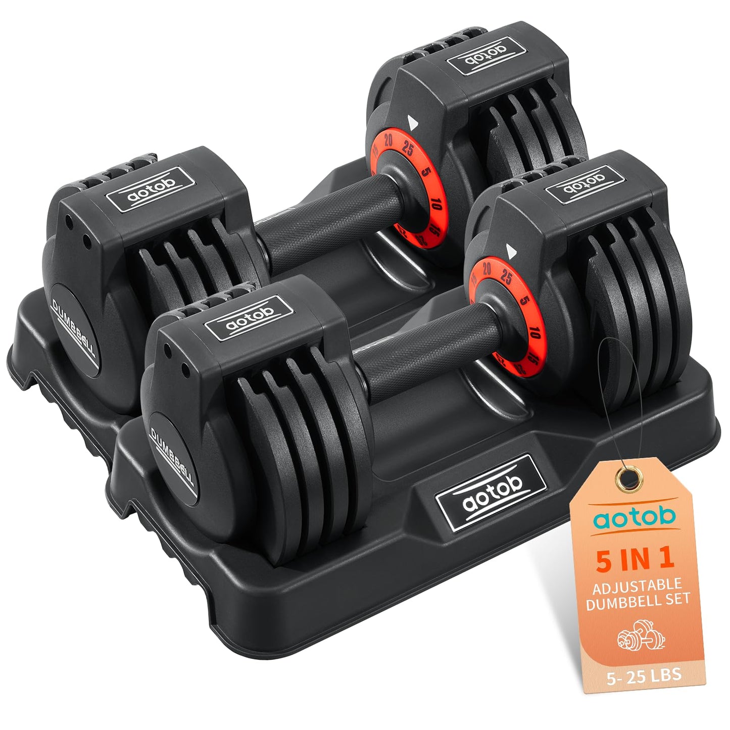AOTOB 25 lbs (Pair) Adjustable Dumbbell Set, Dumbbells Adjusted Weight with Anti-Slip Fast Adjust Turning Handle, Dumbbel Sets Adjusting for Men and Women for Home Gym Exercise