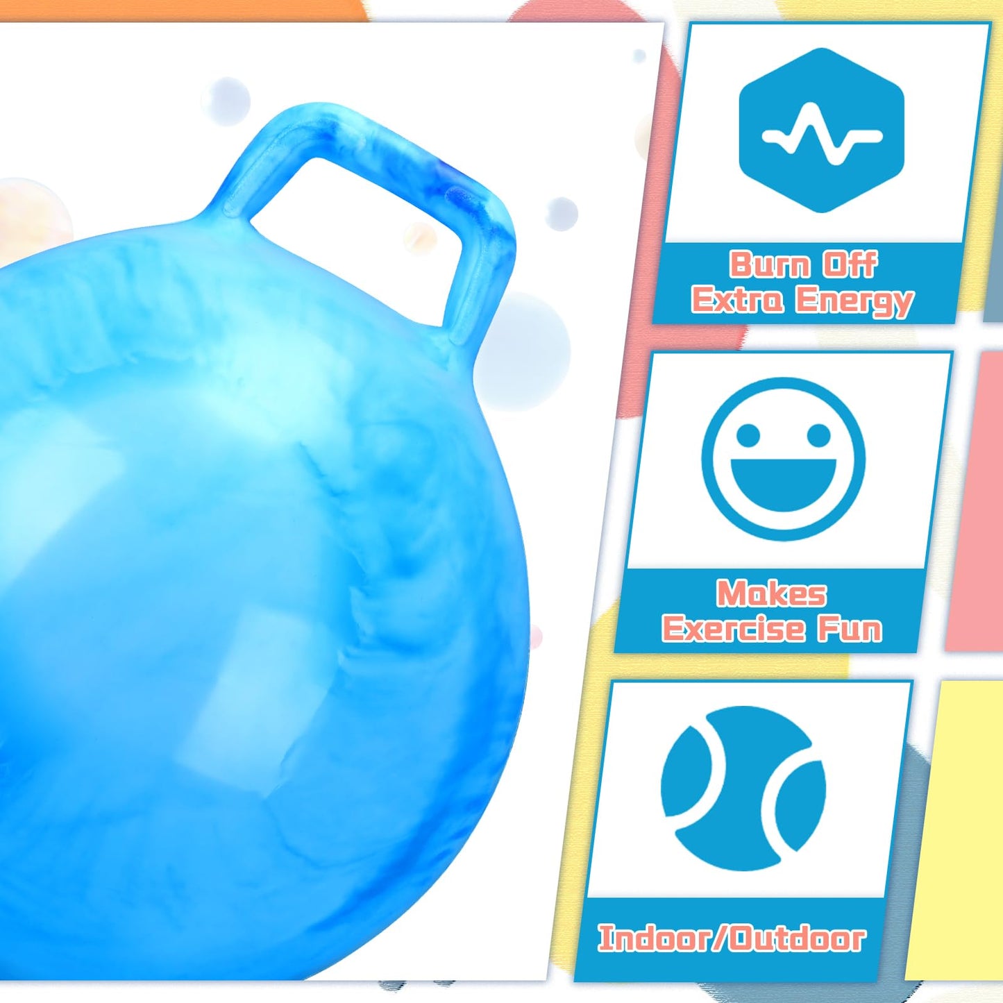 Poen 3 Pcs 18 Inch Hopper Inflatable Bouncy Ball with Handle Hippity Hop PVC Jumping Hopping Ball with 1 Air Pump for Kids Toddler Boys Girls Gifts Games(Red Blue Green)