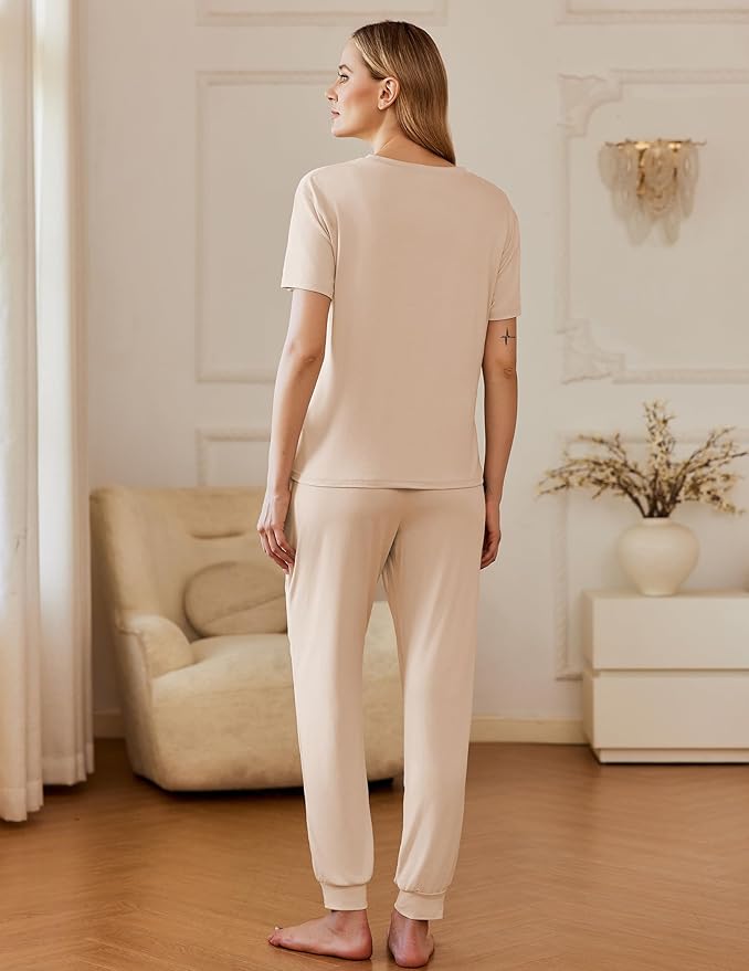 Ekouaer Pajamas for Women Set 2 Pack Lounge Set Short Sleeve Pjs Joggers Long Pants Loungepwear with Pockets