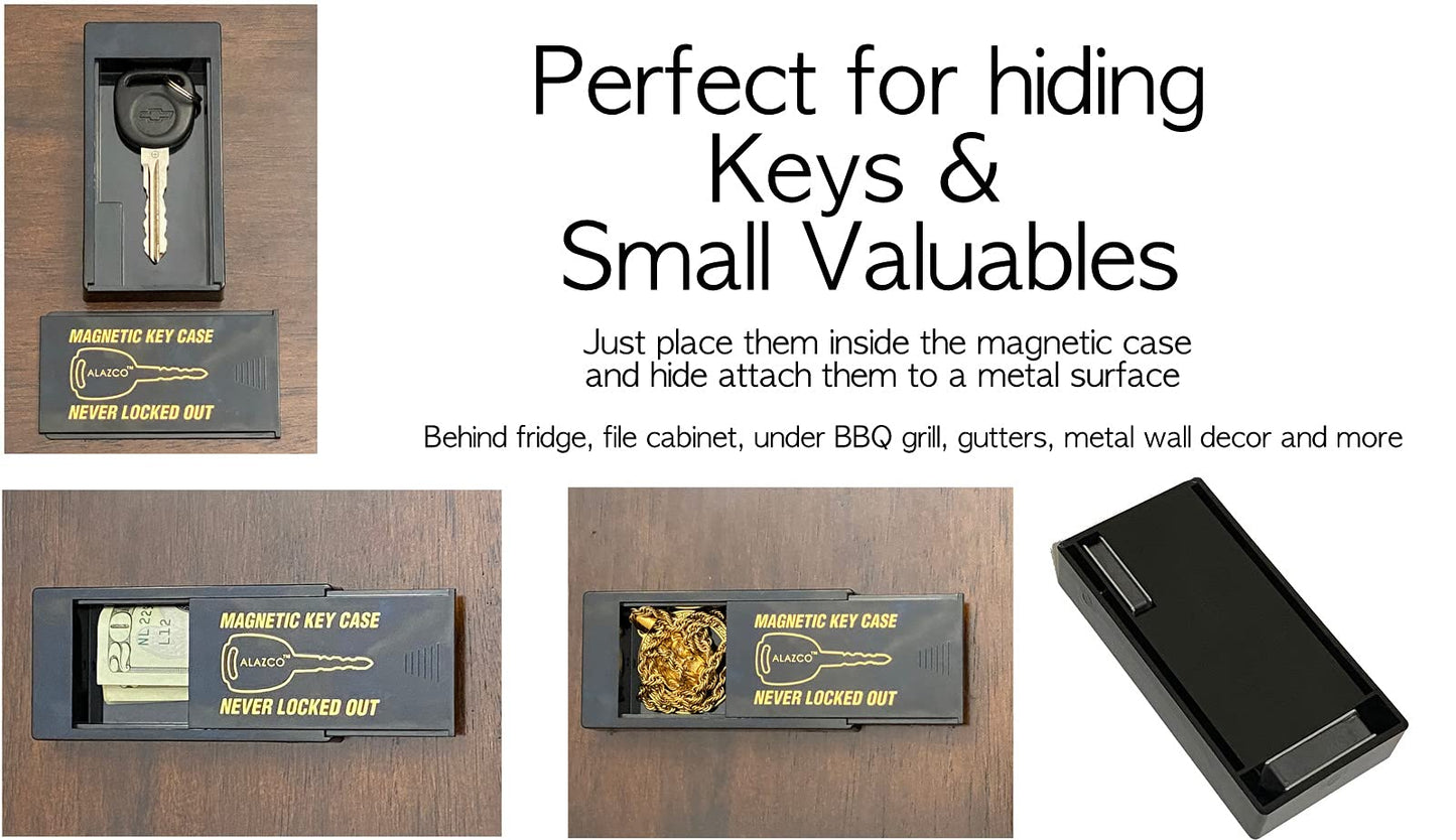 2 Hide A Key Magnetic Under Car Spare Key Holder So You Never Locked Out of Home Shed RV Boat Truck Office Storage Large ABS Case Key Hider Small Valubles Premium Magnet By ALAZCO