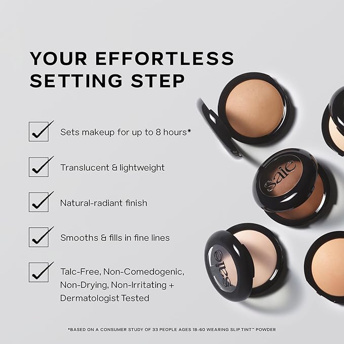 Saie Slip Tint Baked Setting Powder - Translucent Powder for Face Makeup with a Natural-Radiant Finish - Blurs, Brightens & Smooths Complexion - Translucent 3 - Medium to Tan (0.24 oz)