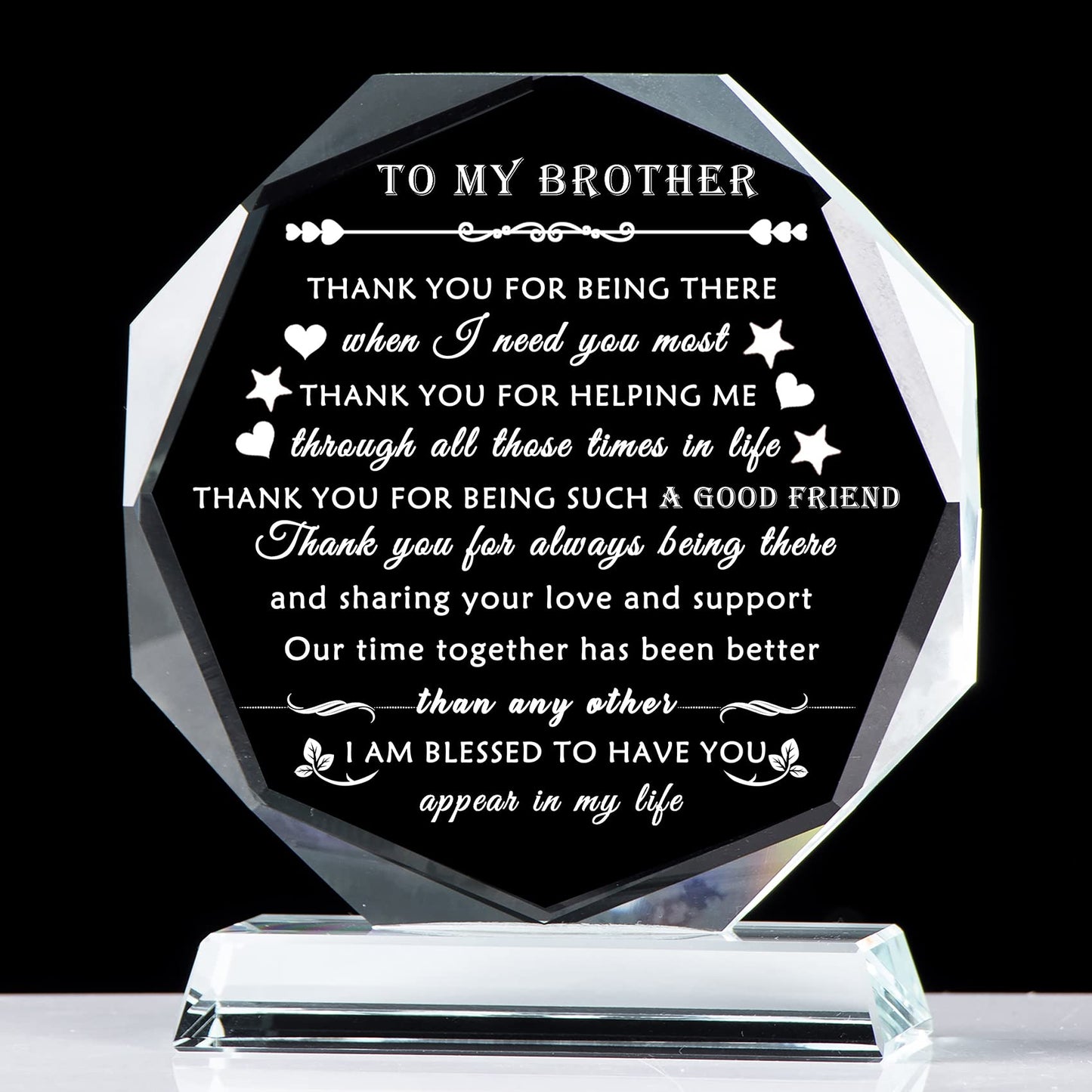 YWHL Brother Birthday Gifts Laser Engraved Crystal Keepsake Gift for Brother Adult on Valentine Day Fathers Day Graduation Meaningful Brother Gifts from Sister