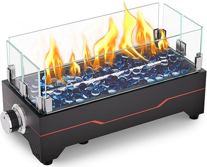 GRISUN Tabletop Fire Pit,15 Inch Propane Fire Pit Table,30000 BTU Table Top Firepit with Glass Wind Guard,Stainless Steel ...