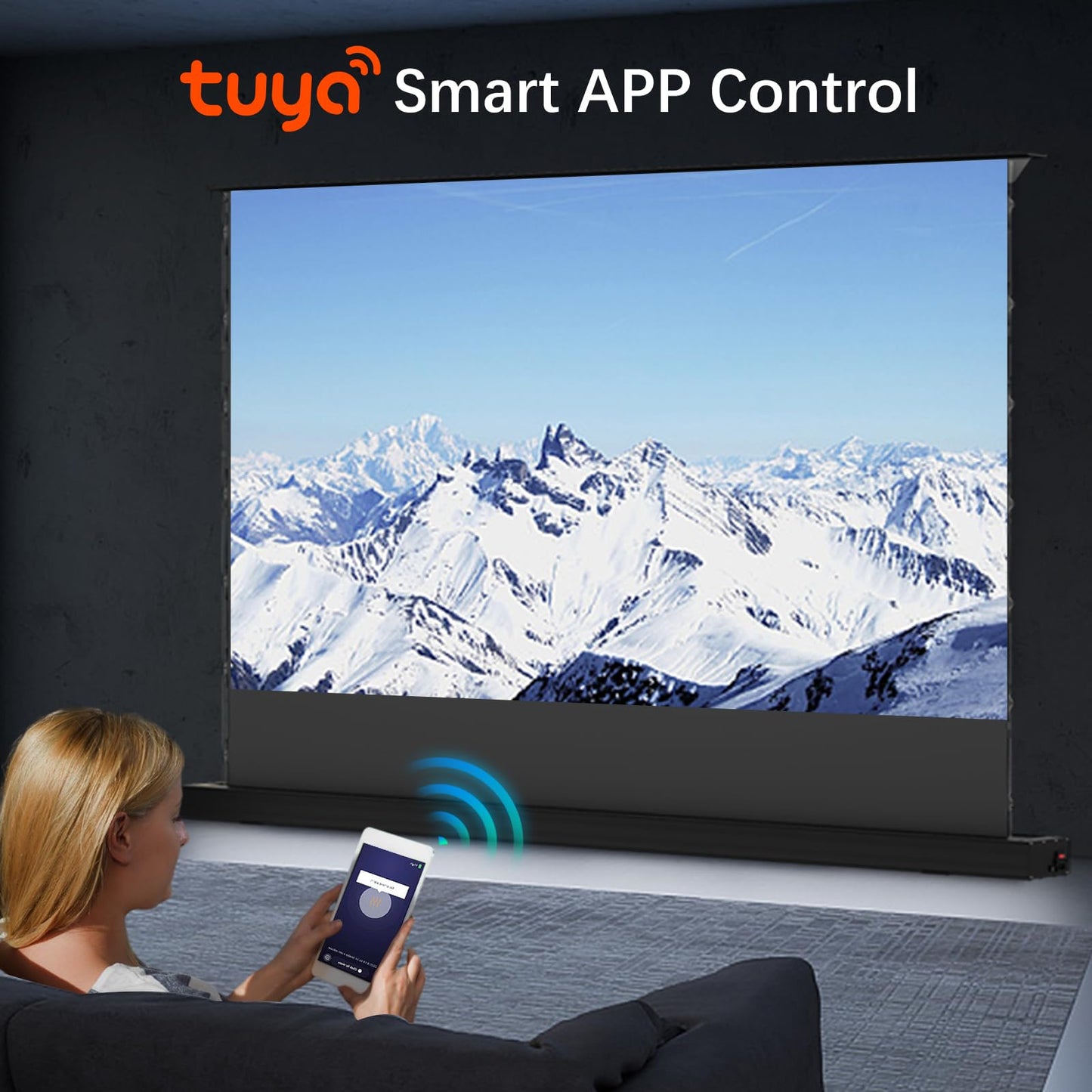 IN&VI Motorized Floor Rising Projector Screen for Long/Standerd Throw Projector,Movie Screen for Home Theater,Motorized Projector Screen 4K/8K Ultra HD Active 3D (100 Inch/16:9)