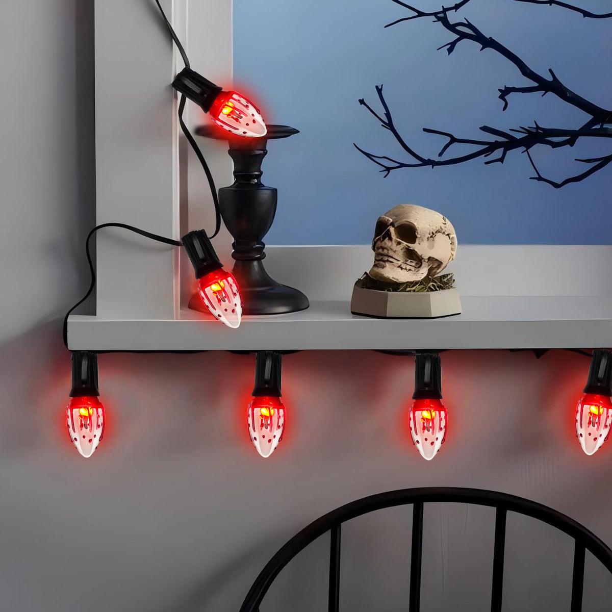 C9 Halloween Pathway Lights Outdoor, 38Ft Halloween Blood Teardrop Pathway String Lights with 25 C9 Flicker Flame Lights, Halloween Decoration Walkway Lights for Outdoor Pathways Gardens and Yards
