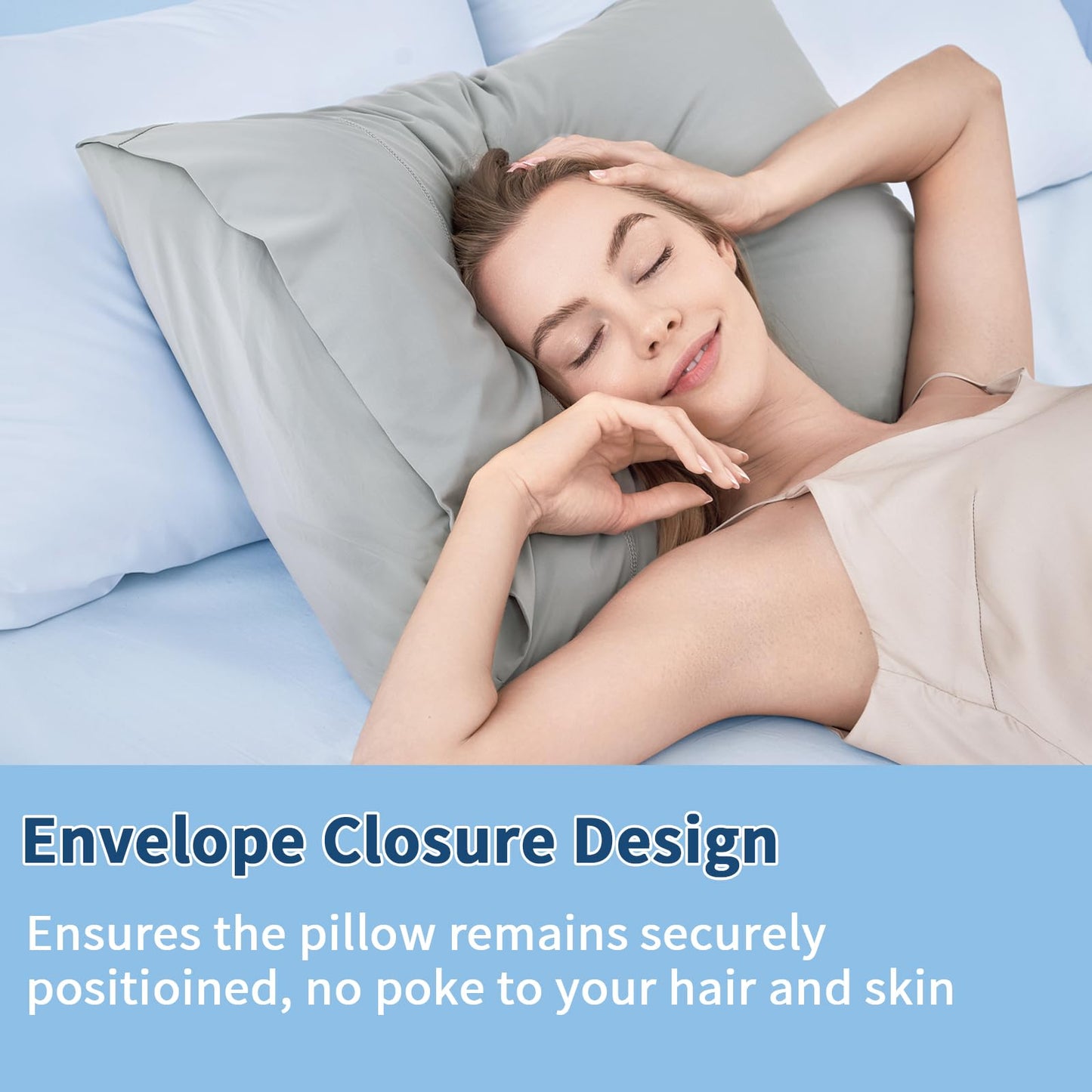Cooling Pillow Cases for Hot Sleepers and Night Sweats, Ice Cool Pillowcases Standard Size Set of 2 for Hair Skin Silky Luxury Cover with Envelope Closure, Dorm Essentials for Deco, Gray 20"x26"