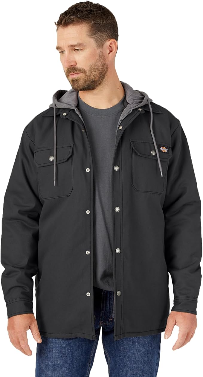 Dickies mens Fleece Hooded Duck Shirt Jacket With Hydroshield
