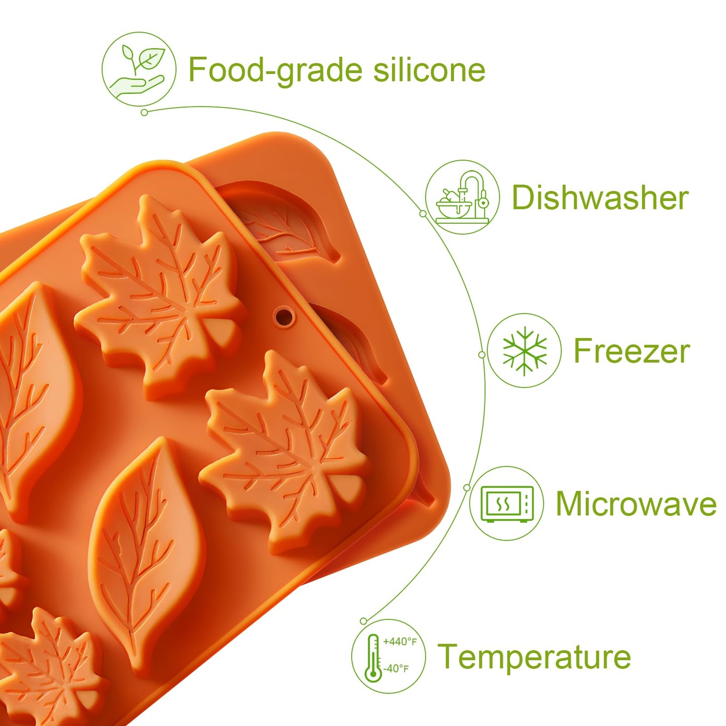 Leaf Silicone Molds Fall Silicone Mold Harvest Cake Pan Autumn Maple Leaf 2 Different Shapes Thanksgiving Fall Theme Mould for Halloween Chocolate Candy Cupcake Topper Resin Soap Candle Ice Cube 2PCS
