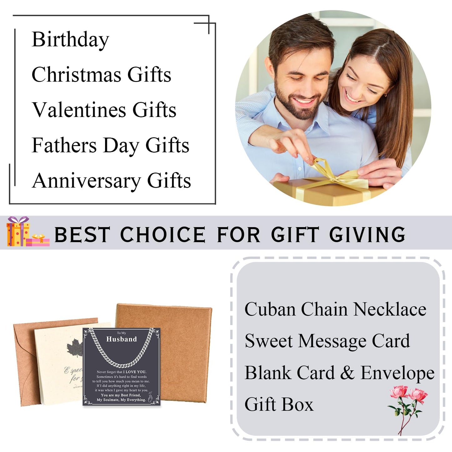 ACOGVN Valentines Day Gifts for Husband Cuban Link Chain Necklace for Men, Fathers Day Birthday Anniversary Christmas Stainless Steel Jewelry Gifts for My Husband Him from Wife