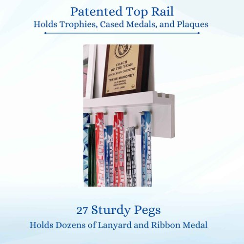 MedalAwardsRack 3ft- Ultimate Medal Hanger Display and Trophy Shelf - Multi-Sport Trophy and Medal Holder for Medal Display, Plaques, Pictures, Trophies and more. Solid Wood - Large 36" - Grey