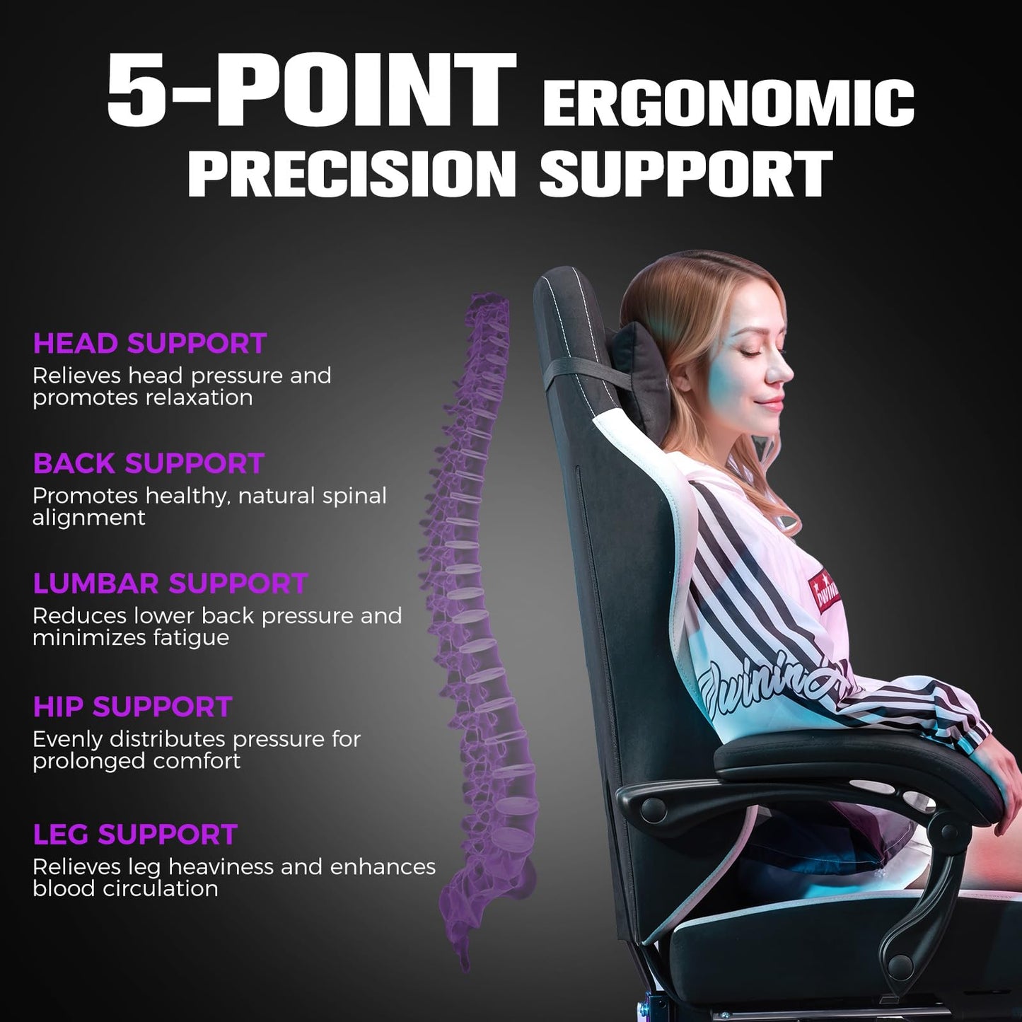 GTPLAYER Gaming Chair, Ergonomic Computer Chair with Footrest and Lumbar Support, High Back Recliner Chair 350lbs, Height Adjustable for Home Office, Black