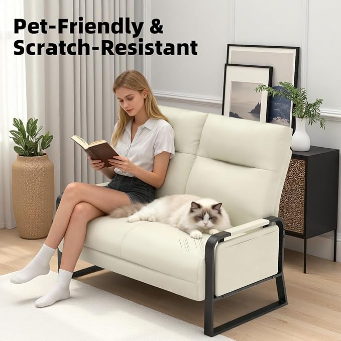 Modular Cloud Sectional Couches for Living Room, Faux Leather Loveseat & Accent Chairs Set of 2, Upholstered Sectional Sofa Set for Office, Beige
