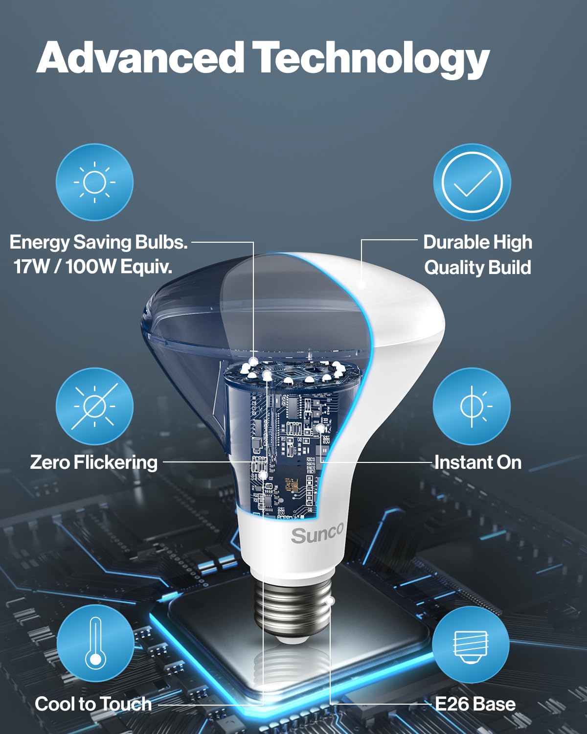 Sunco 6 Pack BR40 LED Light Bulbs, Indoor Flood Lights, Recessed Can Light Bulb, 1400 LM, 17W (100W Equivalent), 3000K Warm White, Dimmable, E26 Base, for Home, Bedroom, Kitchen UL.