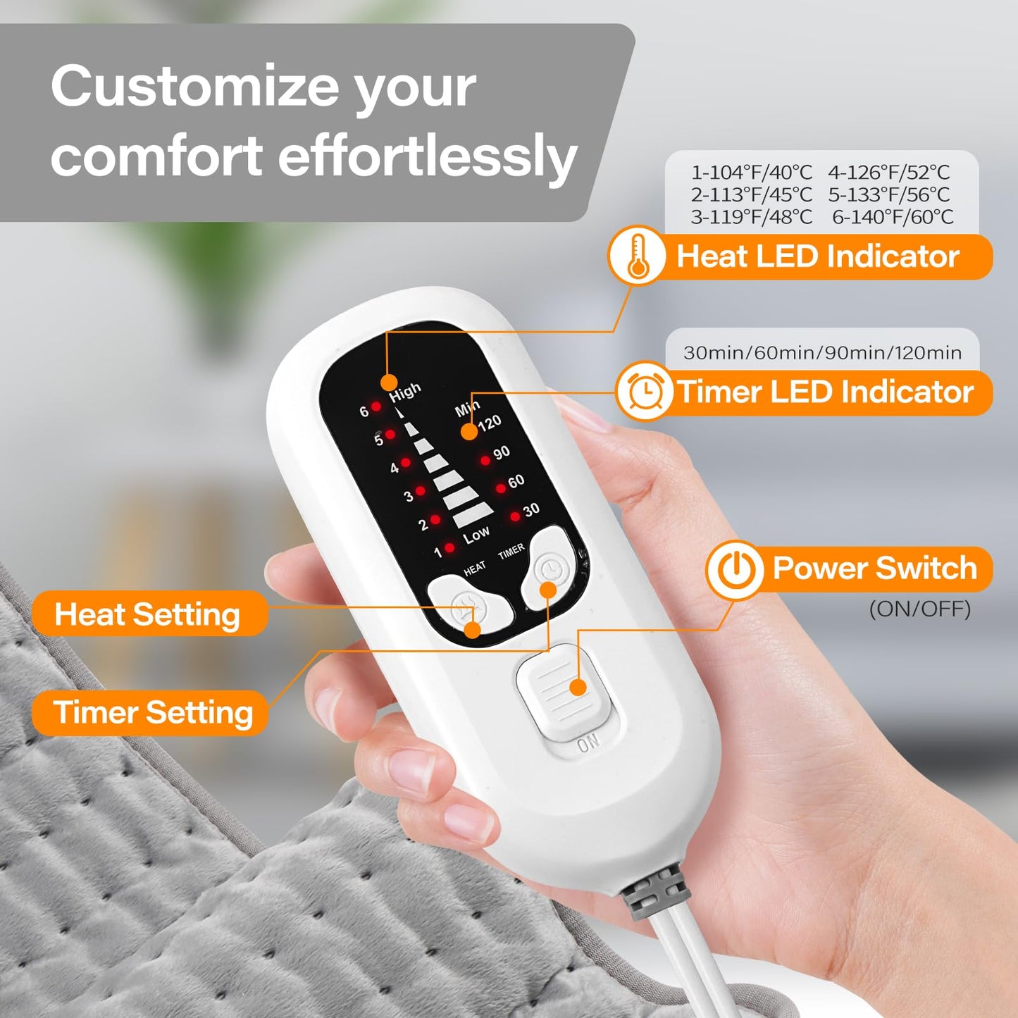 Deepsoon Heating Pad,Electric Heating Pads for Back,Neck,Abdomen,Moist Heating Pad for Shoulder,Knee,Arms,Legs,Dry/Moist Heat & Auto Shut Off,Christmas Gifts for Men and Women,White Gray,24x12 Inch