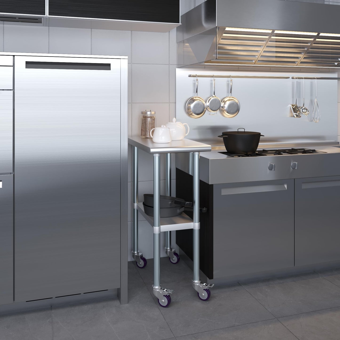 AmGood 30 in. x 15 in. Stainless Steel Work Table with Wheels | Metal Kitchen Food Prep Table | NSF