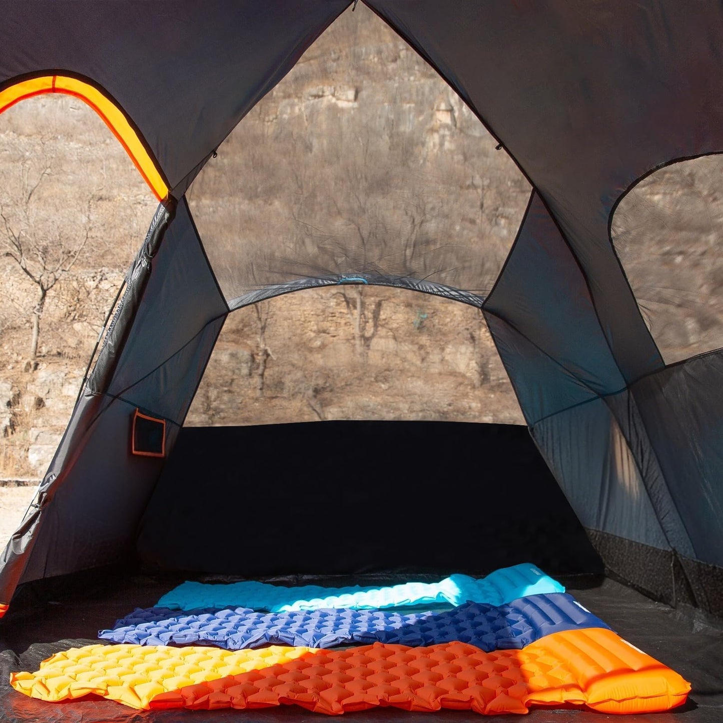 EchoSmile 10-12 Person Large Family Camping Tent, Waterproof Windproof Spacious Cabin Tent with Removable Rainfly, Easy Setup 3-Season Outdoor Shelter for Group Trips - Black & Orange
