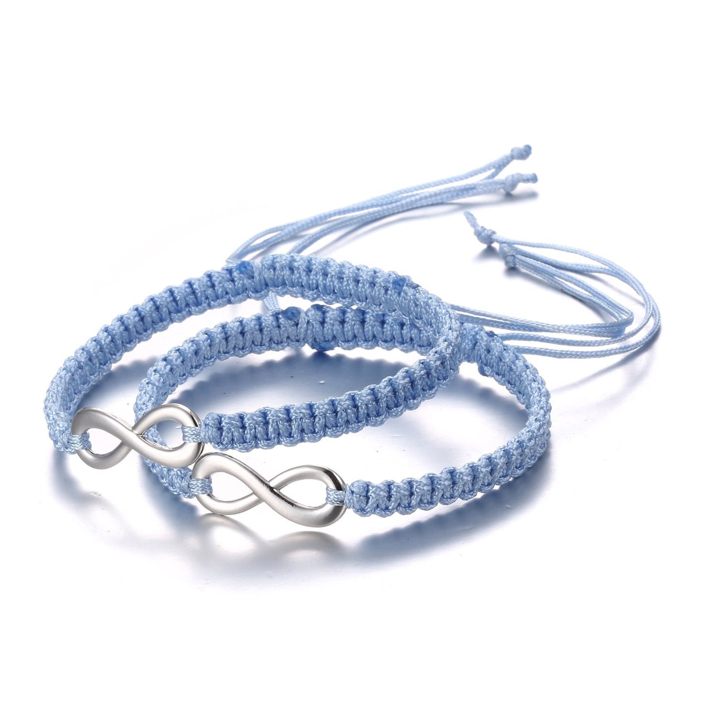 RINHOO 2PC/Set Stainless Steel 8 Infinity Couple Bracelet Braided Leather Rope Bangle Wrist Adjustable Chain Fit 7-9 Inch for Lo