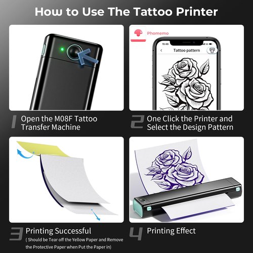 ItriAce Tattoo Stencil Printer, Tattoo Printer, M08F Stencil Printer with 10 PCs Tattoo Transfer Paper, Bluetooth Stencil Printer for Tattooing Compatible with Phone & PC, with 1 Case,203DPI