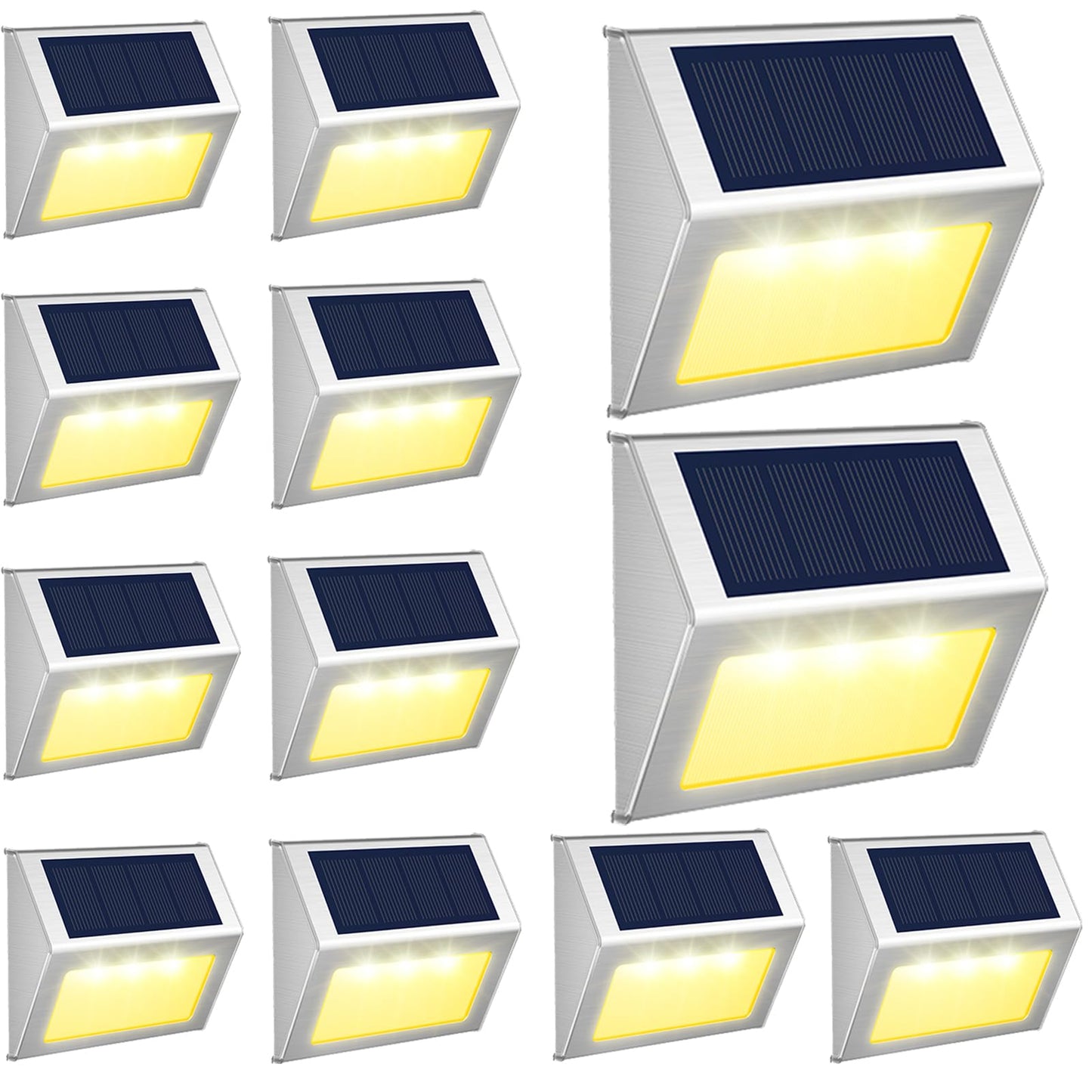 JSOT 12 Pack Solar Lights Outdoor Waterproof for Stairs - Solar Deck Lights Stainless Steel Step Fence Patio Post Wall Lamp for Garden Pathway Walkway LED Decor Light(Warm Light)