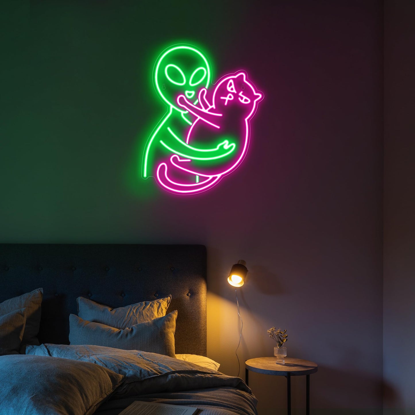 Kavaas Alien Cat Neon Sign, Green Alien Petting Cat LED Light for Game Room, Party, Bar, Man Cave Decor | Alien Neon Light Wall decor - Best Gifts for Alien Fans, Teenage Boys, Kids