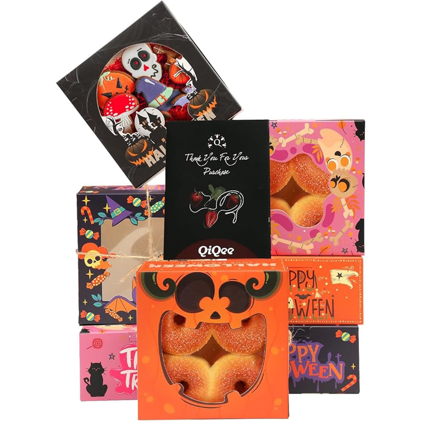 qiqee Halloween Bakery Box with Window 36packs 6x6x3 Spider Cookie Boxes Pastry Box for Halloween