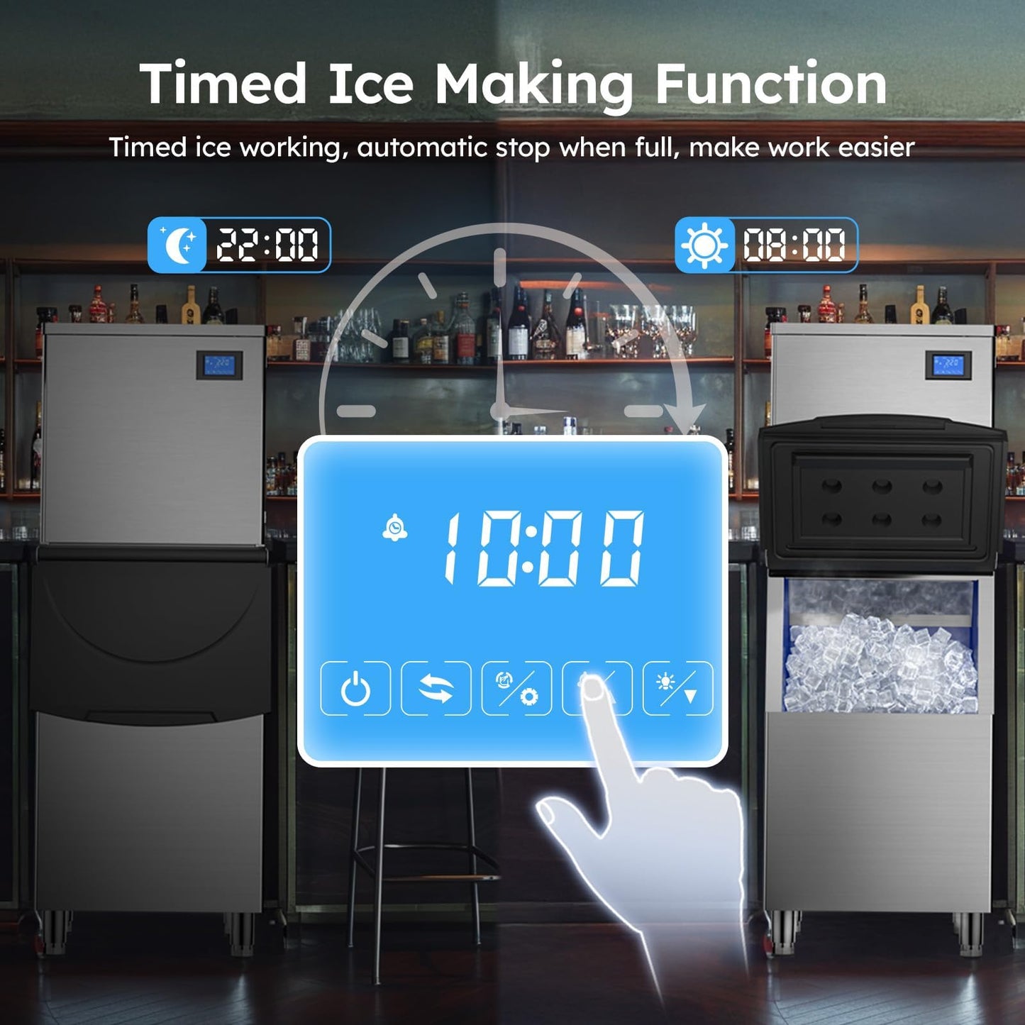Commercial Ice Machine 700LBS/24H,Storage 560LBS,Large Industrial Ice Maker,Ice Ready in 5-15min,with Self-Cleaning Mode,with Timing Function,10 Levels of Ice Thickness Adjustment,Stainless Steel