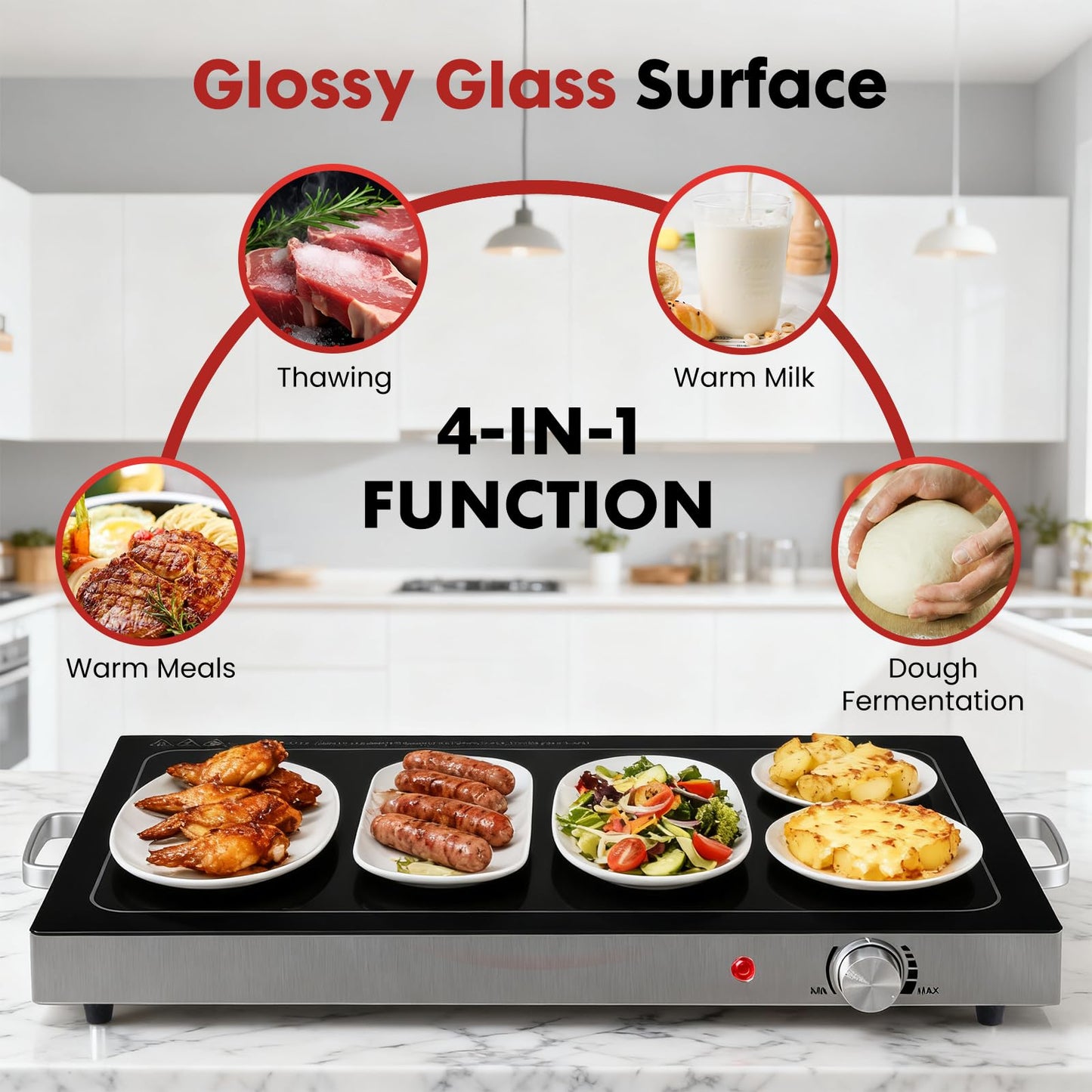 OLIXIS Warming Trays for Buffets Party, Electric Warming Tray with Adjustable Temperature Control, Large 25" x 15" Full Glass-Top Food Warmer for Party Buffet, Wedding, Holiday and Home Dining, Black