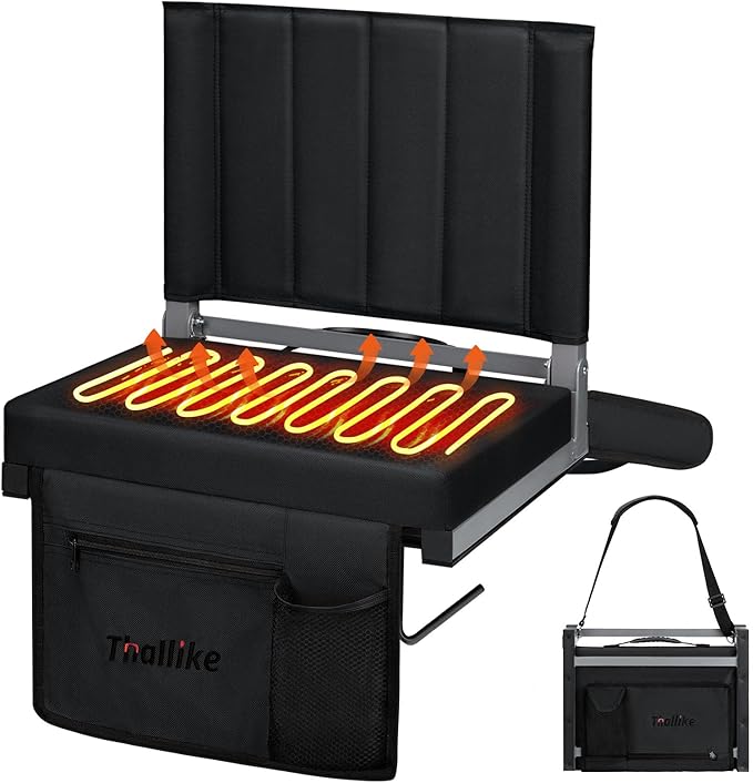 Thallike Heated Stadium Seats for Bleachers － 3-Level Heating Foldable Chair with Back Support, Large Storage Pockets & Cup Holder for Sports Games and Camping