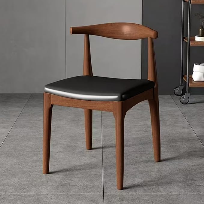 Ytaoka Solid Wood Dining Chair, Mid Century Dining Chair, Upholstered PU Leather Chair with Wide Curved Backrest, Chair for Dining Room, Kitchen, Walnut Finish