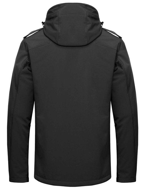 Little Donkey Andy Men's Warm Winter Softshell Jacket Ski Snow Windproof Fishing Coat with Removable Hood Black L