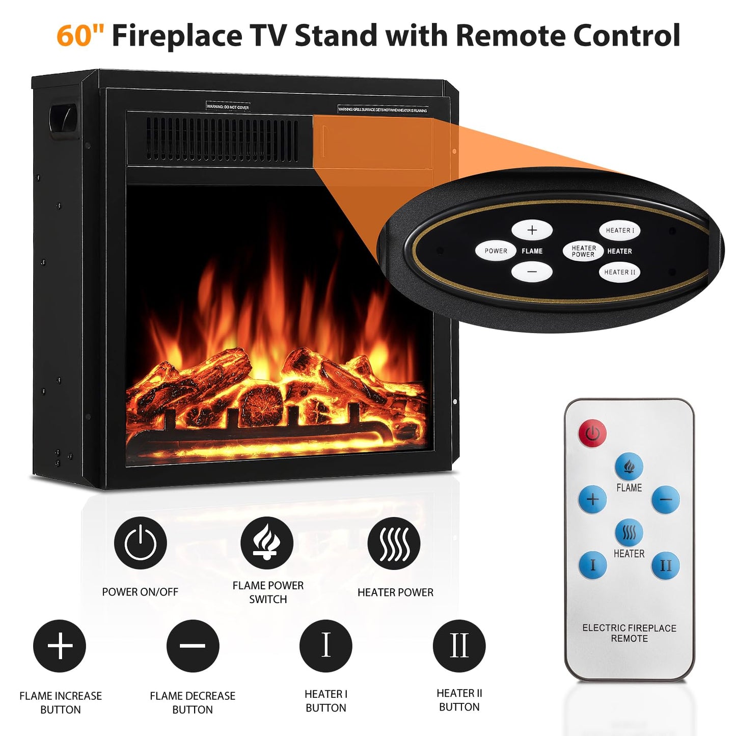 Electactic Electric Fireplace TV Stand with Mantel & Storage, Features Realistic LED Flame Insert, Remote, 7 Brightness Settings, Overheat Protection, for Living Room Furniture or Bedroom Fireplace