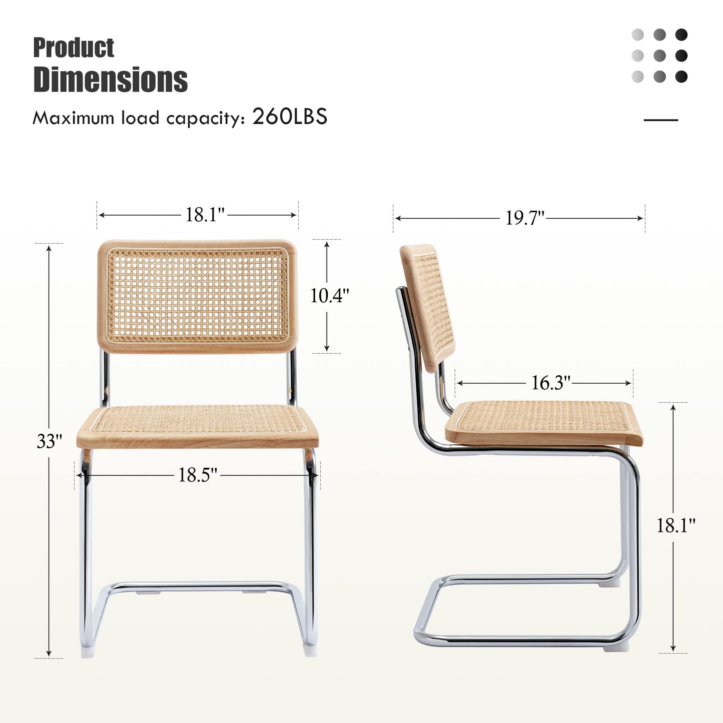 Flouki Rattan Dining Chairs Set of 4, Boho Accent Chairs for Kitchen Room with Natural Cane Mesh, Mid Century Cantilever Design, Undyed Solid Wood