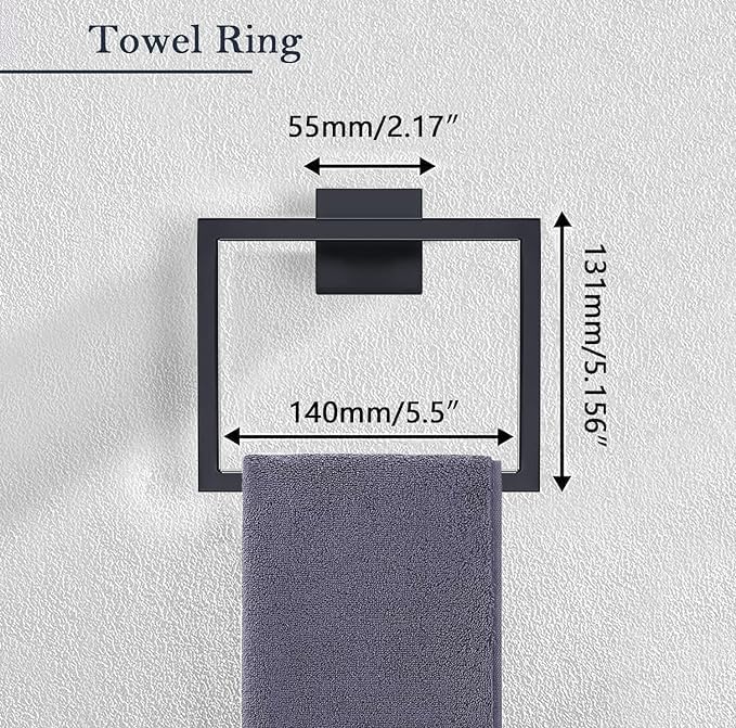 Bathroom Accessories Towel Bar Set: 10 Pieces Matte Black Bathroom Hardware Square SUS304 Stainless Steel - Wall Mounted Towel Rack&Toilet Paper Holder&Towel Ring and Towel Hook