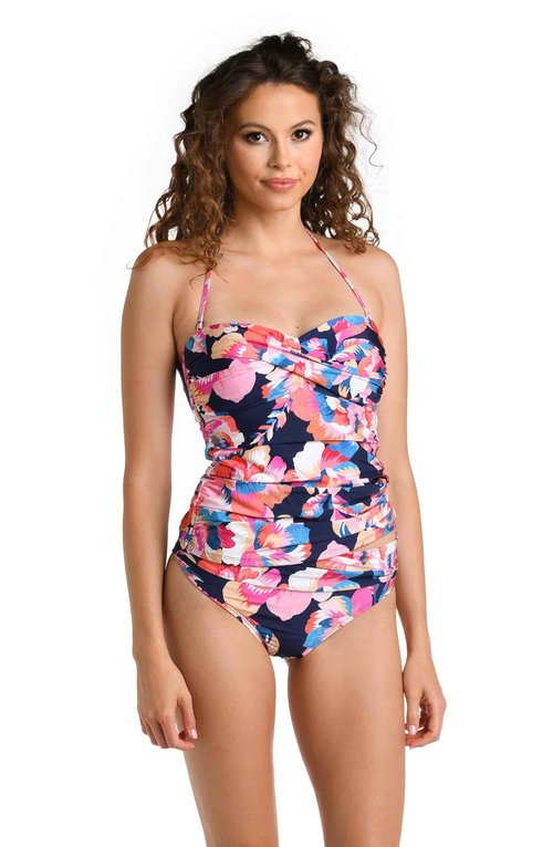 La Blanca Women's Shirred Band Hipster Swimsuit Bottom, Indigo//Denim Bouquet, 4