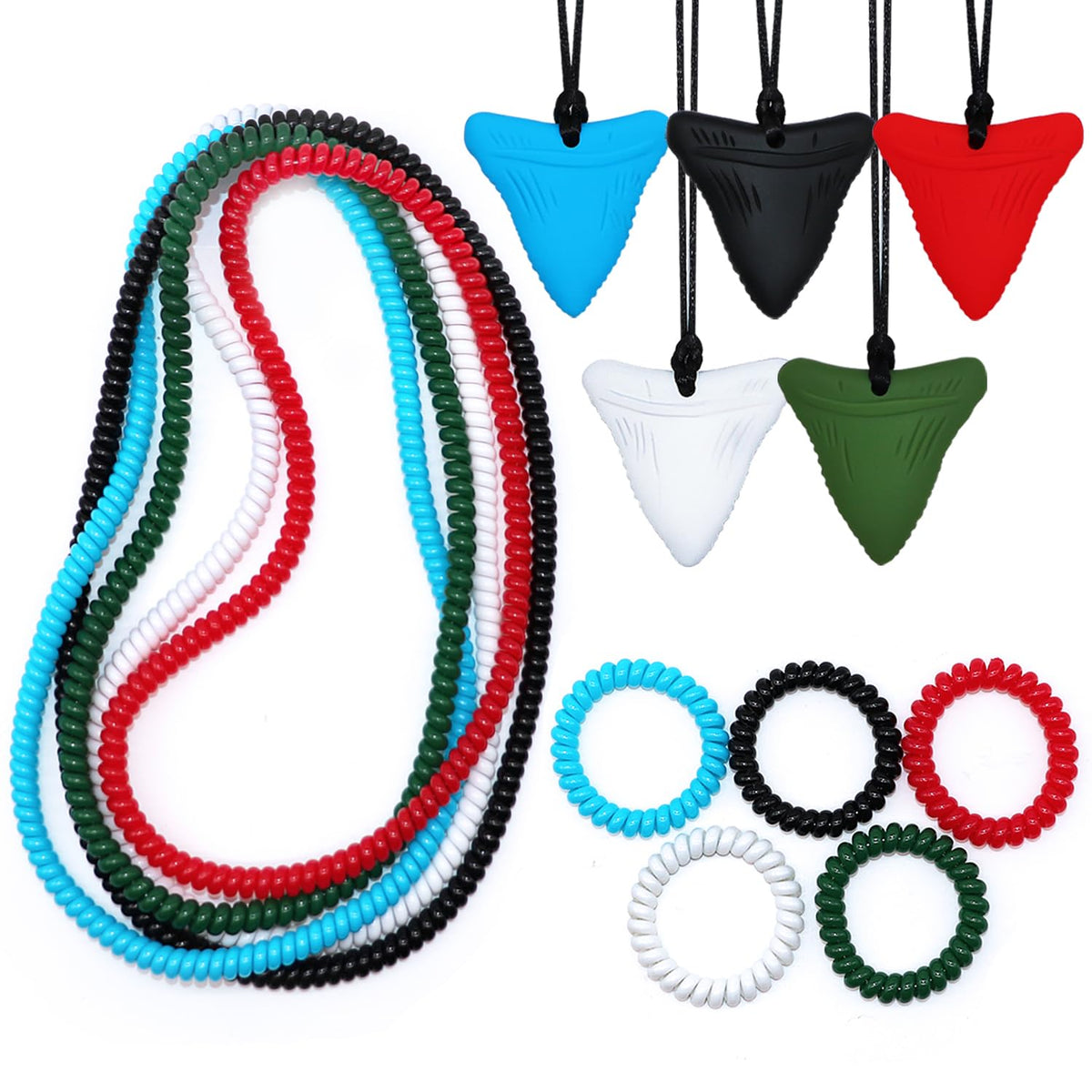 Sensory Chew Necklaces for Boys Girls, 15 Pack Stretchy Chewy Necklace Coil Bracelets for Kids with Autism Anxiety ADHD SPD, Sensory Chew Toys Reduce Chewing Biting Fidgeting for Adult Chewer