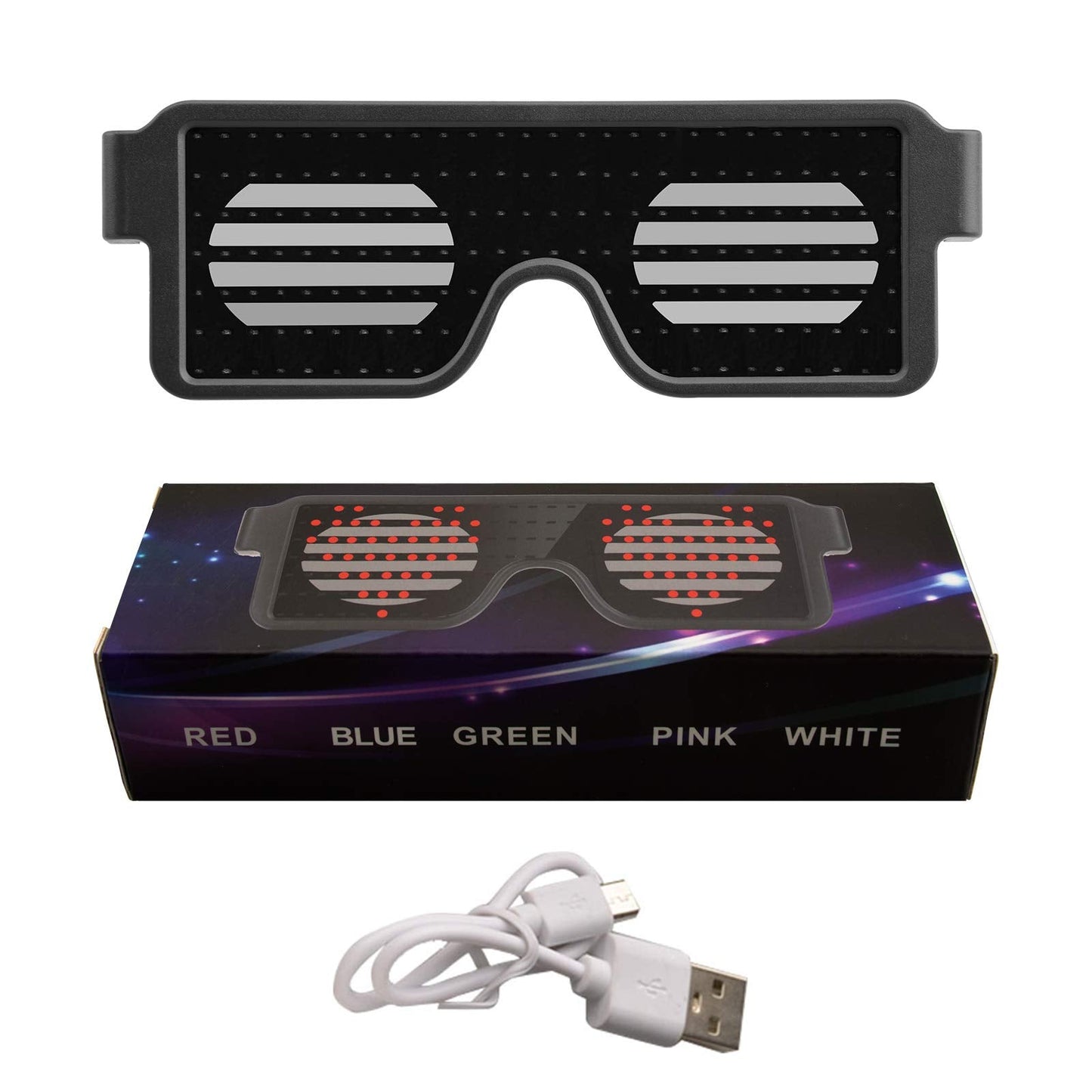Suruid Upgrade Dynamic LED Glowing Glasses USB Rechargeable LED Light Up Glasses with Flashing Neon, 11 Patterns LED Luminous Eyeglasses for Parties, Nightclub, Halloween, Concerts-Blue