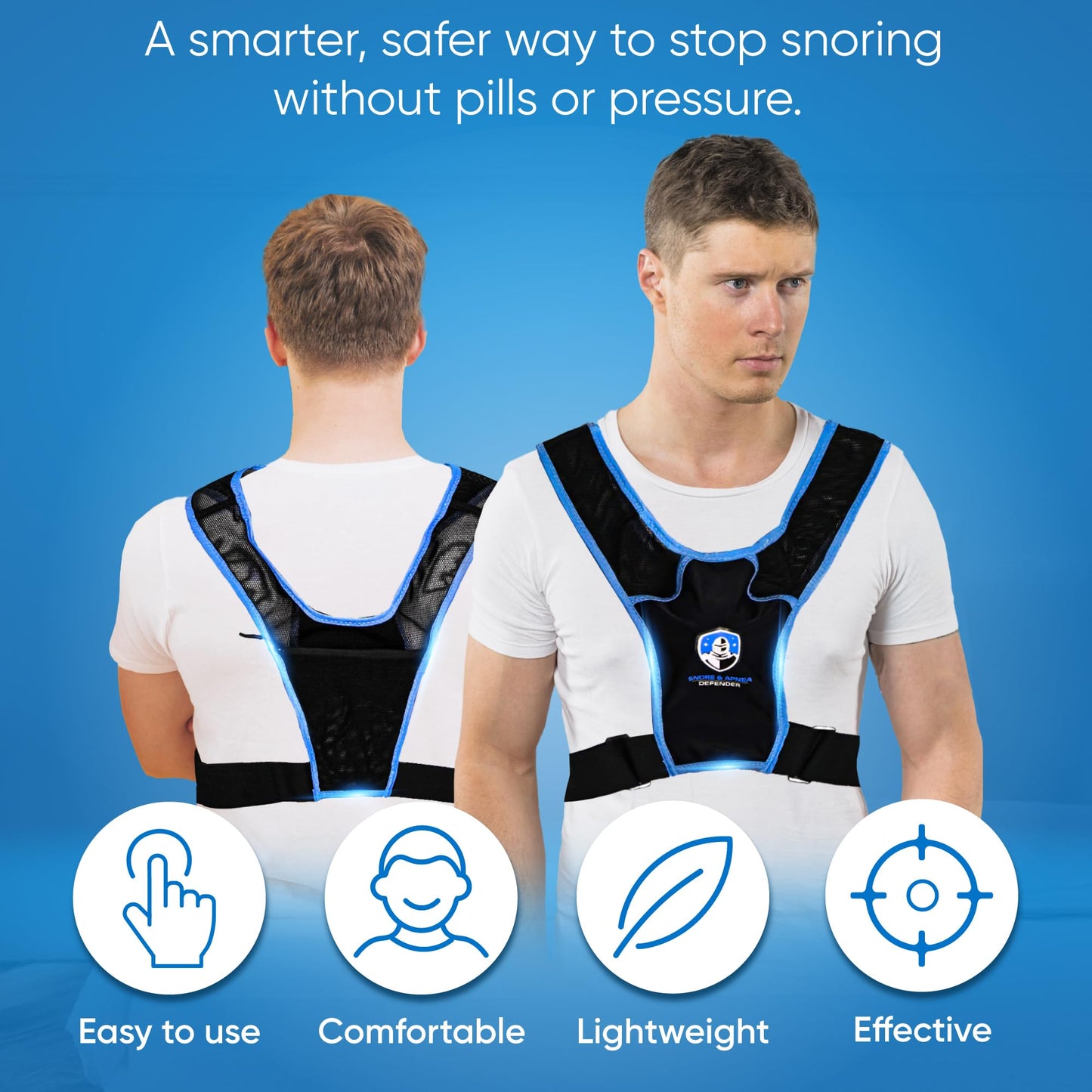 Snore & Apnea Guard - Anti Snoring Sleep Position Trainer for Sleeping On Your Side and Improving Quality of Sleep, Adjustable Sleep Positioner Vest, Prevent Back Sleeping and Promote Side Sleeping