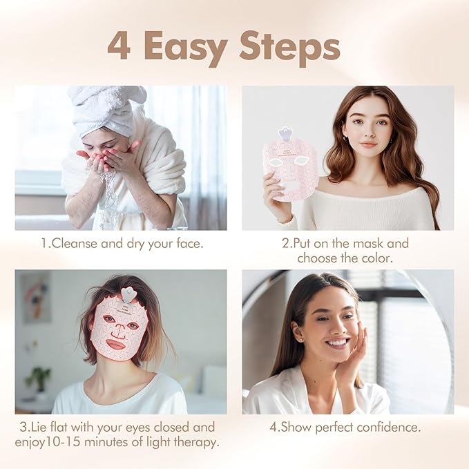 Red Light Therapy Mask for Face, Led Face Mask Light Therapy, 7 Colors LED Face Mask Light Therapy At Home, Pink