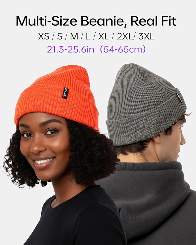 Zylioo Oversize Beanie Hats, XXL Big Size Ribbed Knit Cuffed Winter Hat for Cold Weather, Warm Skull Watch Cap