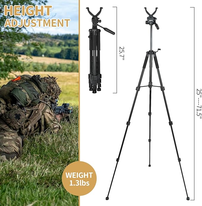 Shooting Stick Tripod Shooting Rest Tripod with V Yoke Bracket V Shaped Gun Rack for Hunting，Aluminum Construction